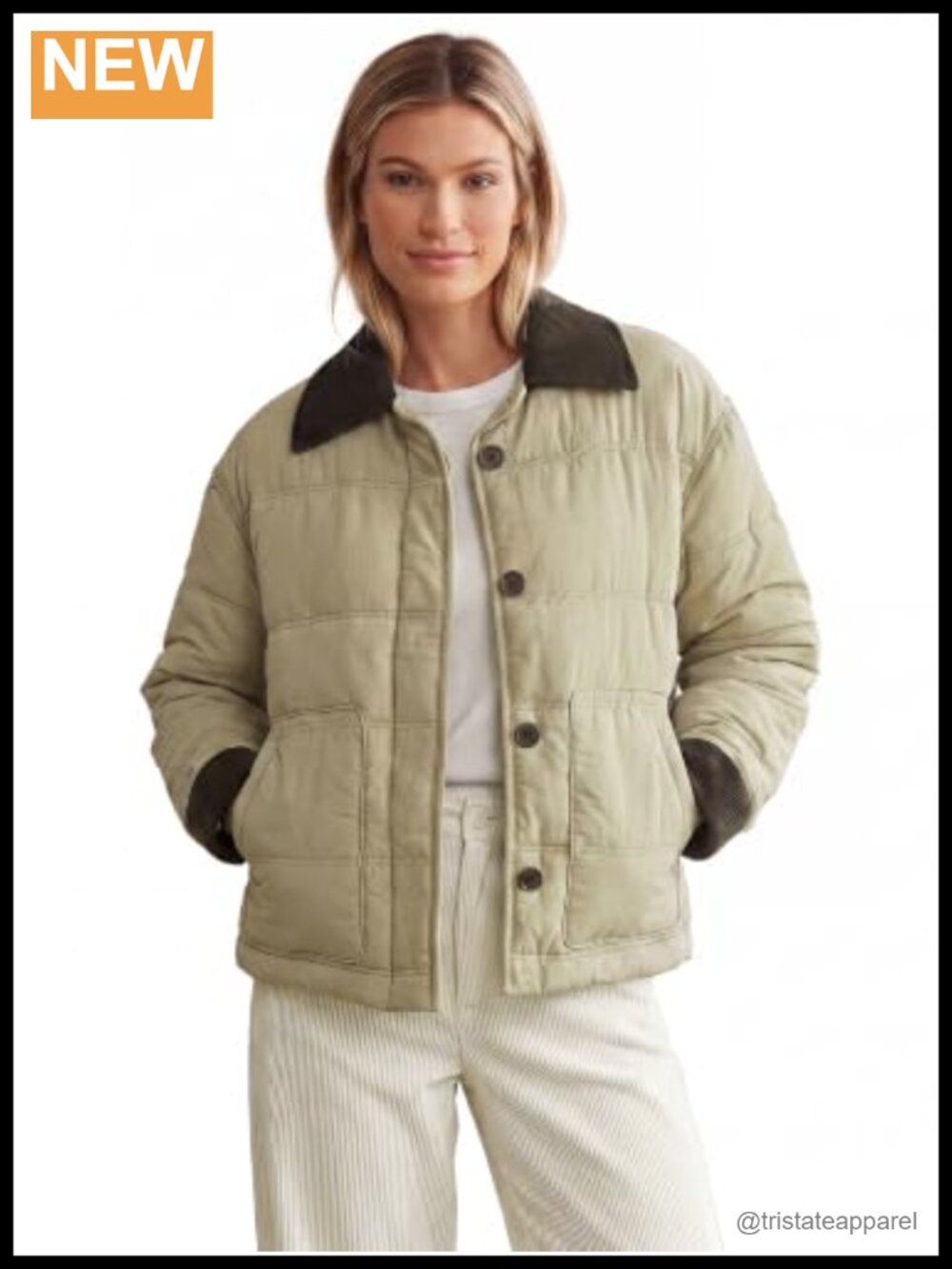 Corduroy Color Block Puffer Jacket Quilted Winter Coat